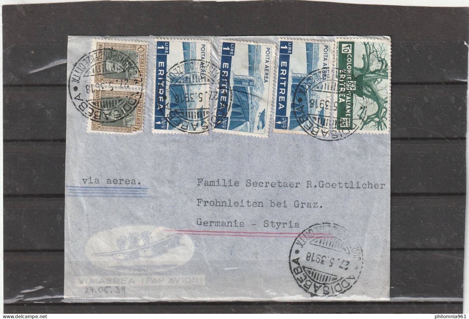 Eritrea AIRMAIL COVER To Germany 1939 - Eritrea