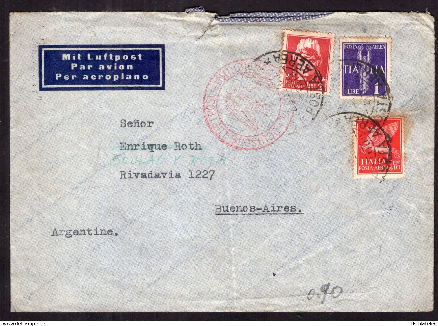 Italia - 1937 - Lettera - Per Aeroplano - Zeppelin - Sud America - Argentina - Storia Postale (Zeppelin)