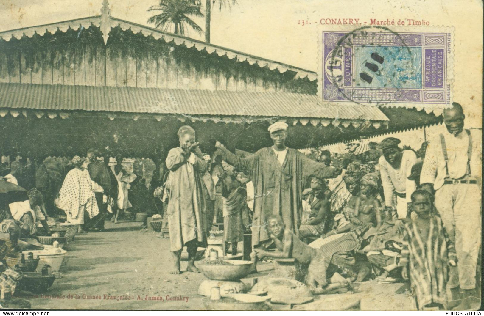 CPA Conakry Marché De Timbo YT AOF Guinée N°63 Oblitération Jour De L'an CAD Conakry Dateur Caviardé - Brieven En Documenten