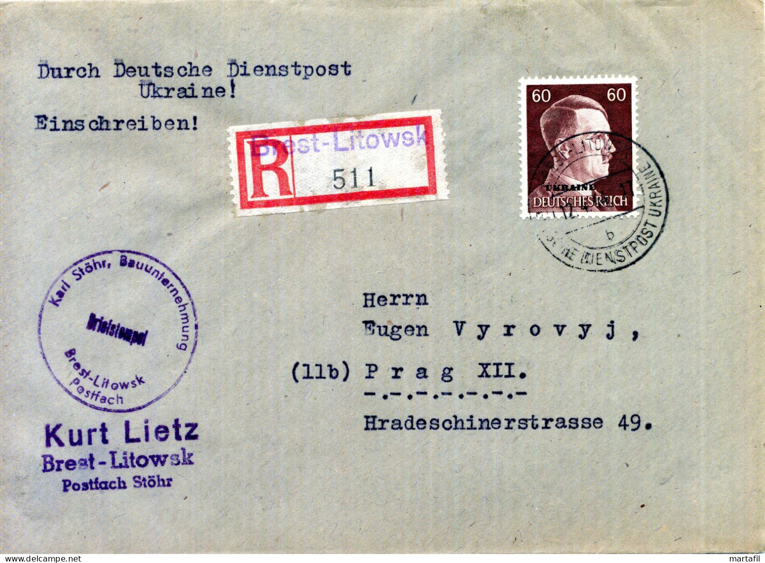 UKRAINE, Occ. Tedesca Ucraina, 1944 Storia Postale, Adolf Hitler - Ocupación 1938 – 45