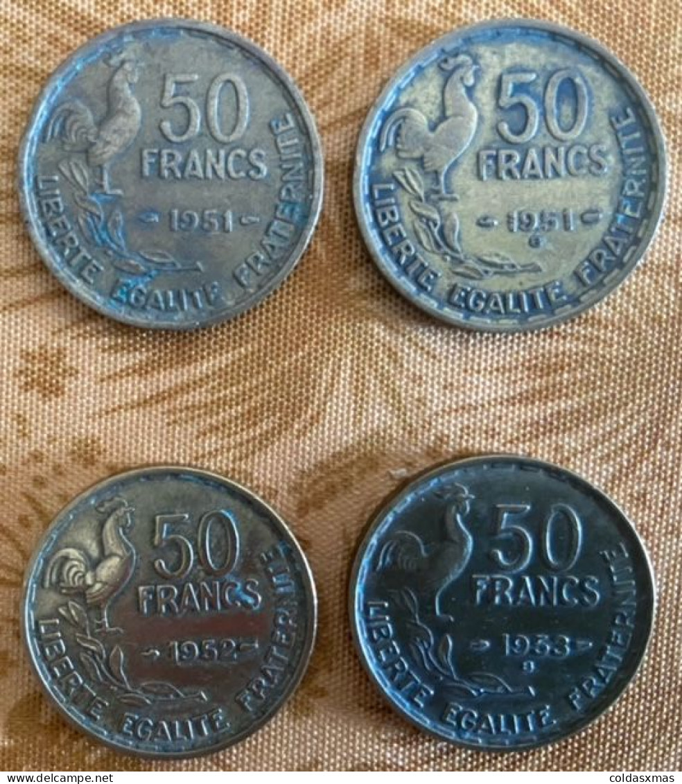 Pièce de 50 francs : Lot de 10 pièces ; de 1951 à 1953 ; divers Etats