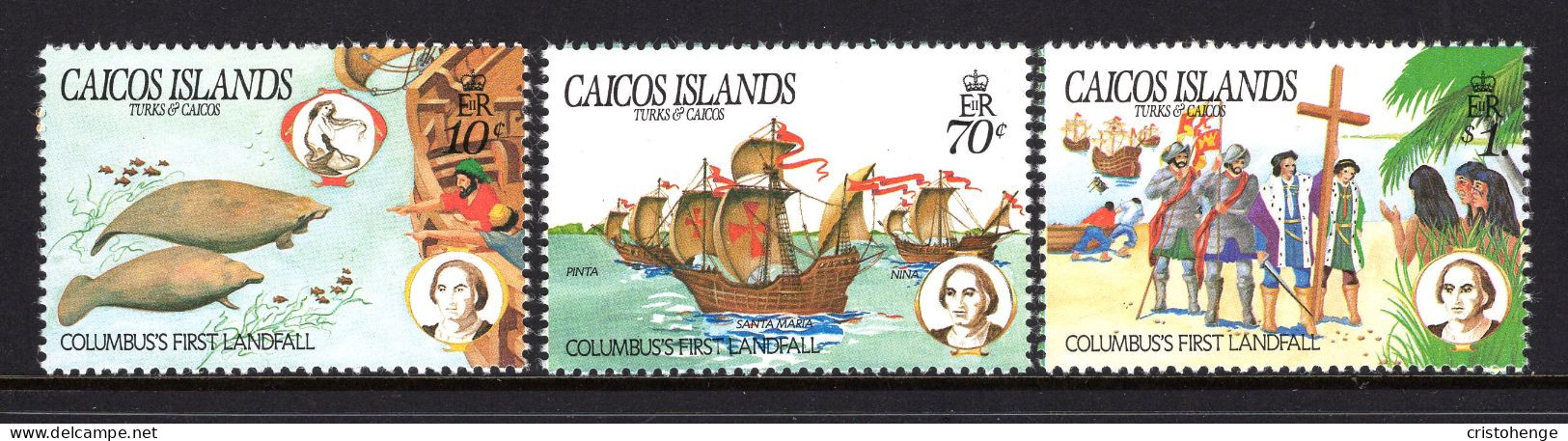 Caicos Islands 1984 492nd Anniversary Of Columbus' First Landfall Set MNH (SG 58-60) - Turks & Caicos