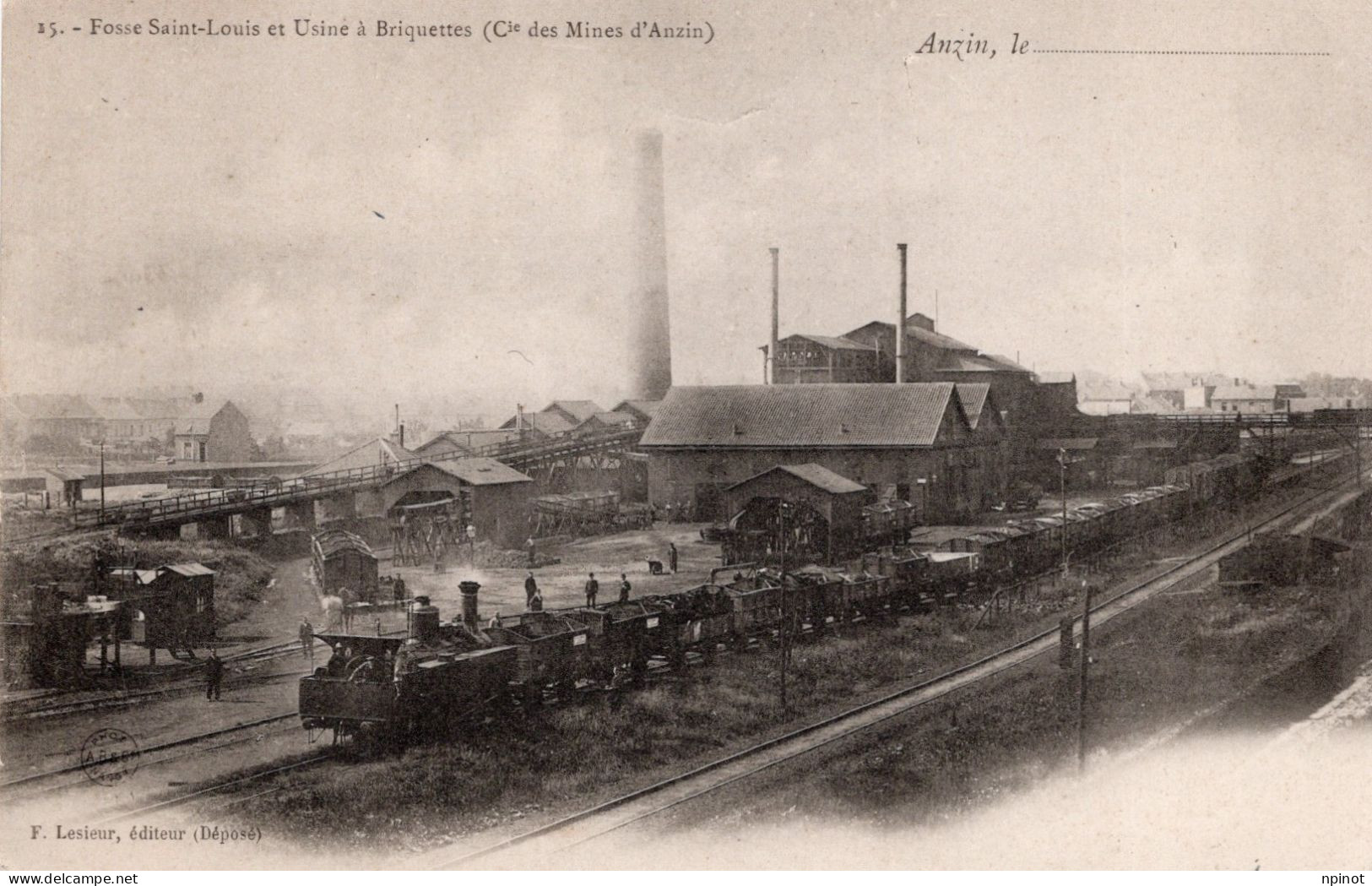 C P A -  59 - ANZIN -  Fosse Saint Louis  Et Usine  A Briquettes - Petit Train - Anzin