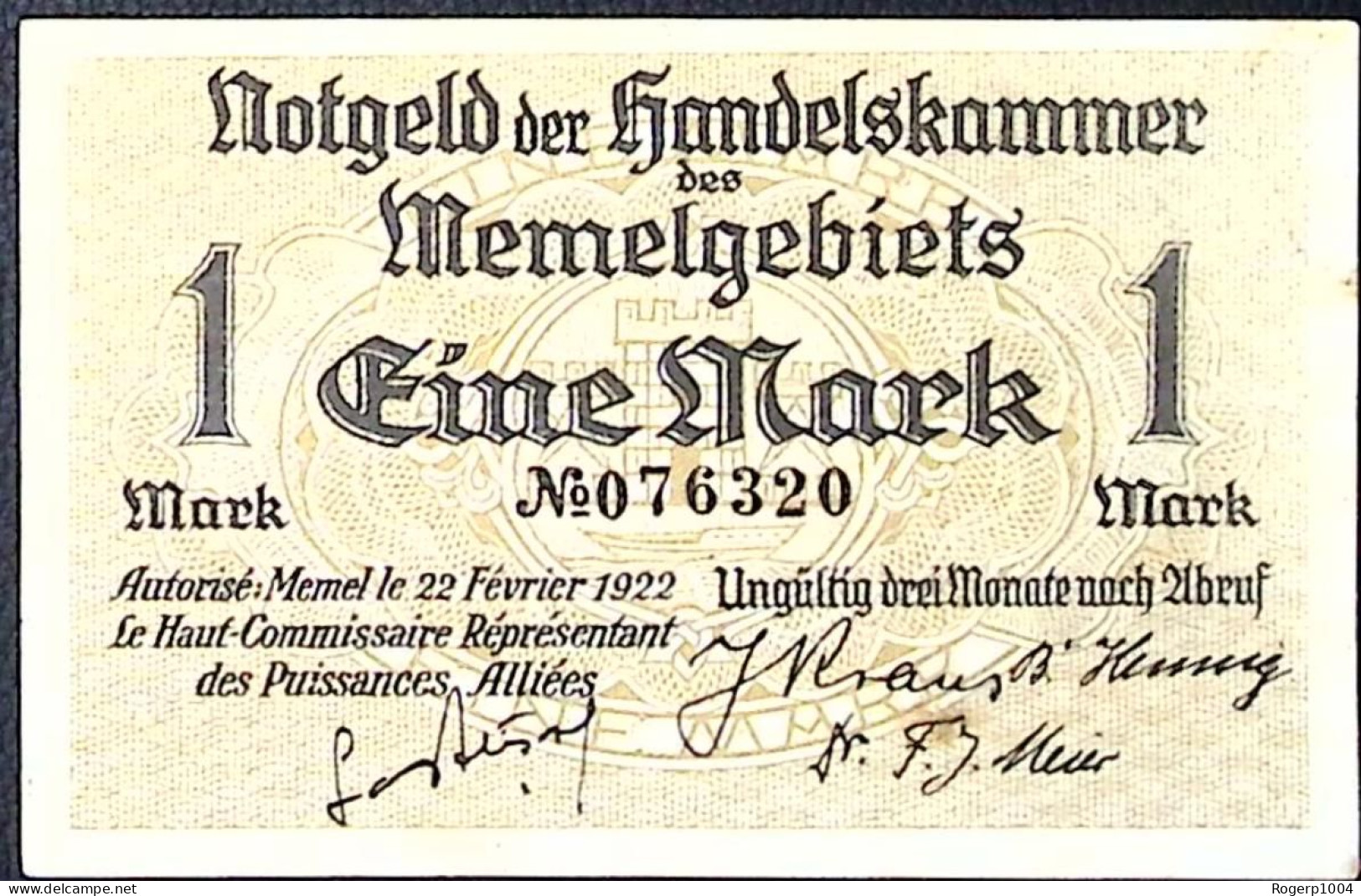 MEMEL * 1 Mark * Date 22/02/1922 * État/Grade NEUF/UNC * - Autres - Europe