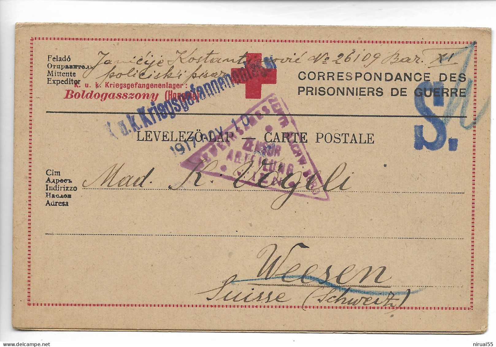 BOLDOGASSZONY Hongrie 14/18 CROIX ROUGE Carte Avec Réponse Croix Rouge Cachet De Censure + Contrôle RARE 11    ...     G - Poststempel (Marcophilie)