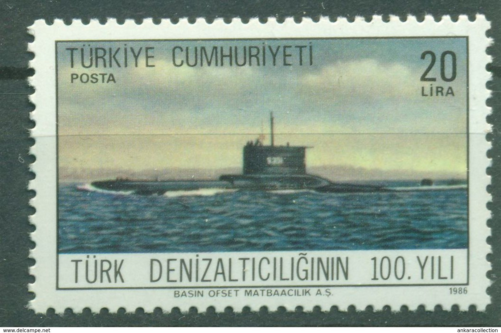 AC - TURKEY STAMP -  CENTENARY OF TURKISH SUBMARINE FORCE MNH 16 JUNE 1986 - Unused Stamps