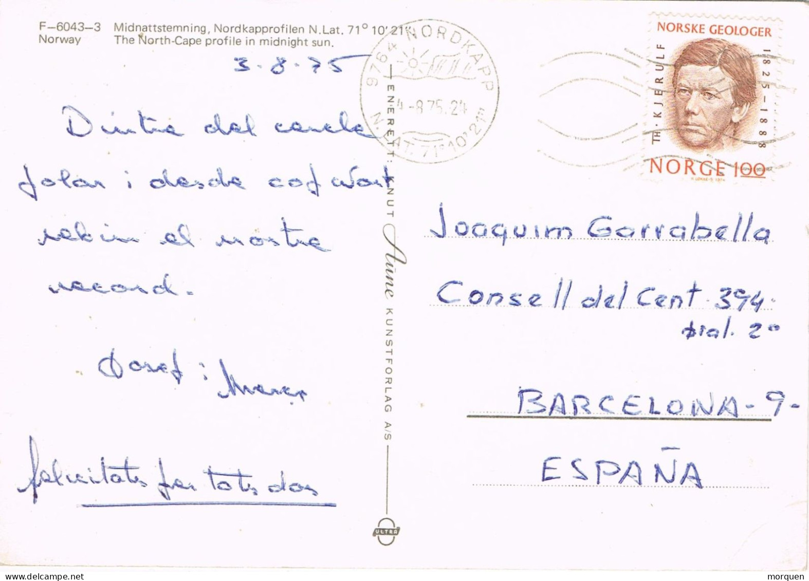 53857. Postal NORDKAPP (Norge) Noruega 1975. Cabo Norte Y Sol De Medianoche - Briefe U. Dokumente