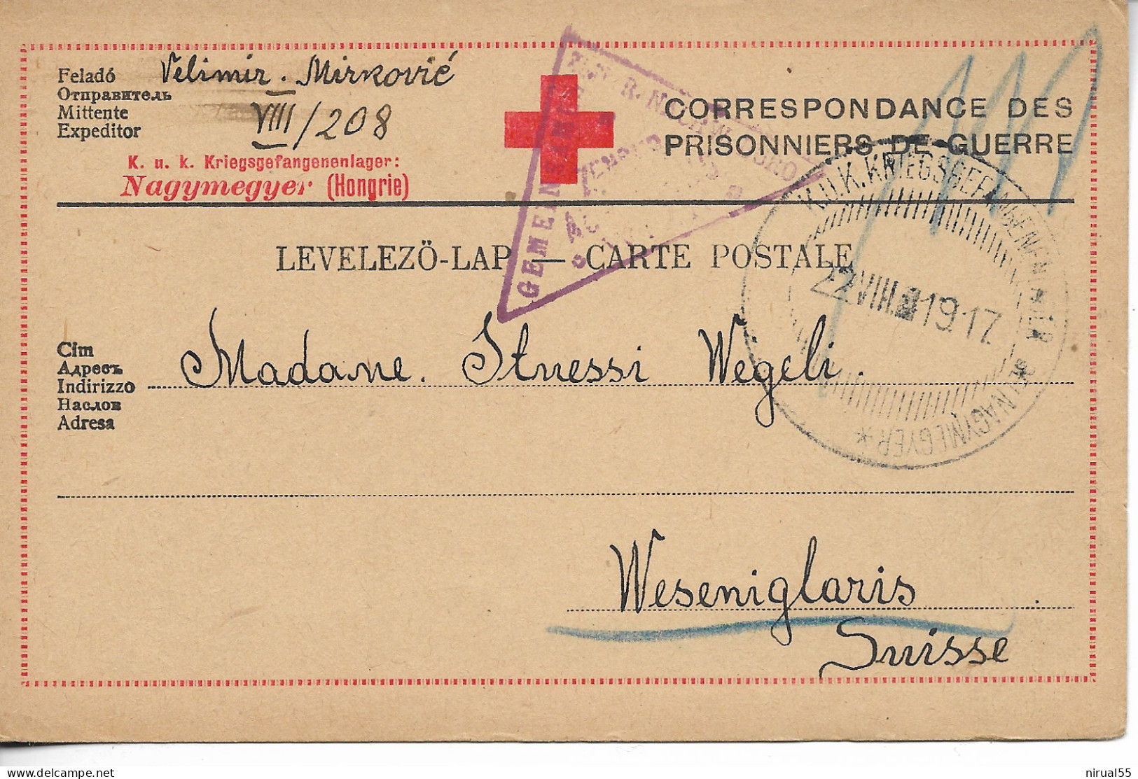 NAGYMEGYER Hongrie 14/18 Sur Carte CROIX ROUGE Correspondance Prisonnier De Guerre + Réponse Non Servie Détach ...     G - Postmark Collection