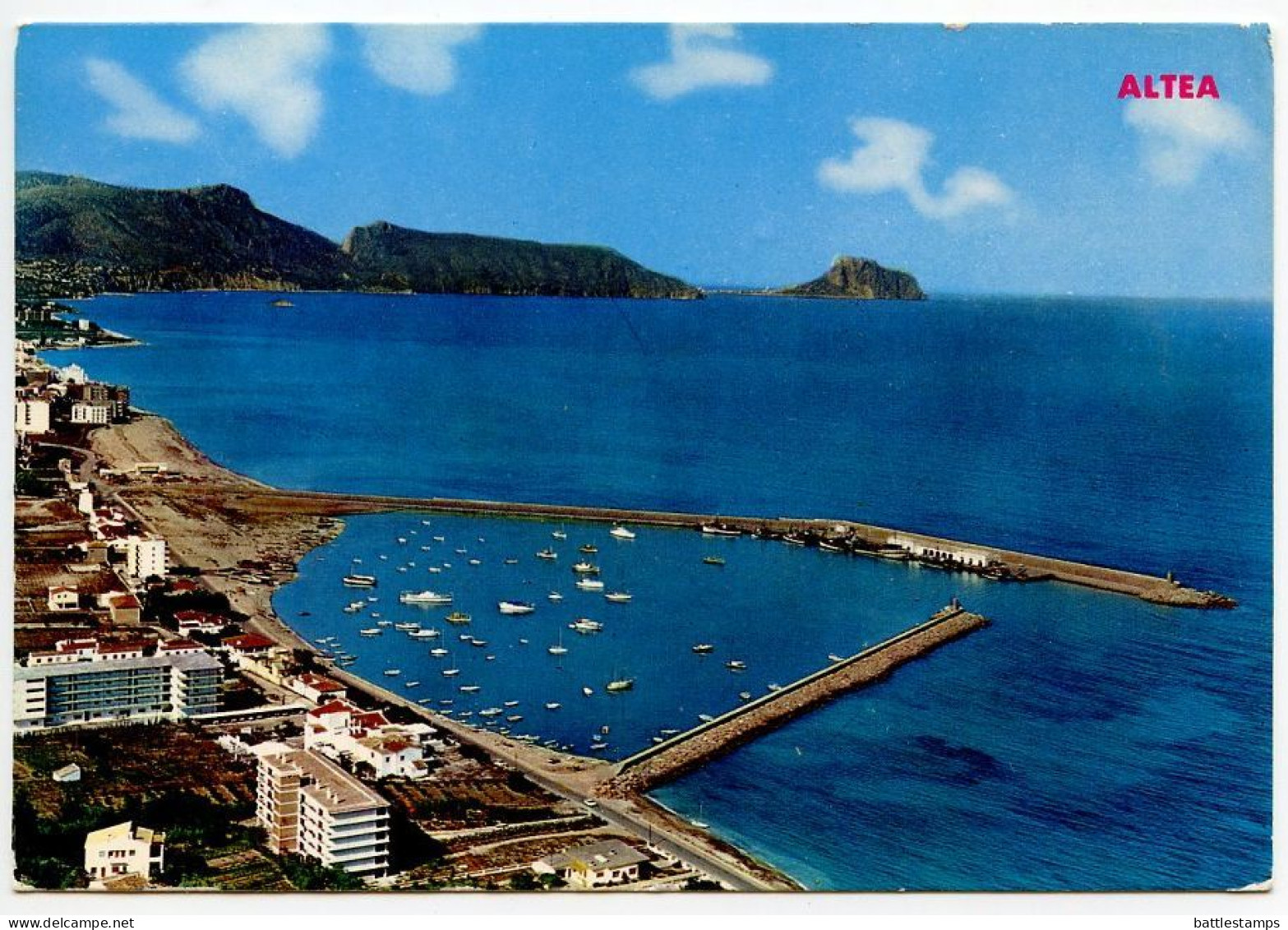 Spain 1970 Postcard Altea, Alicante - Aerial View; 2.50p Villasobroso Castle, Pontevedra (pair) Stamps - Alicante