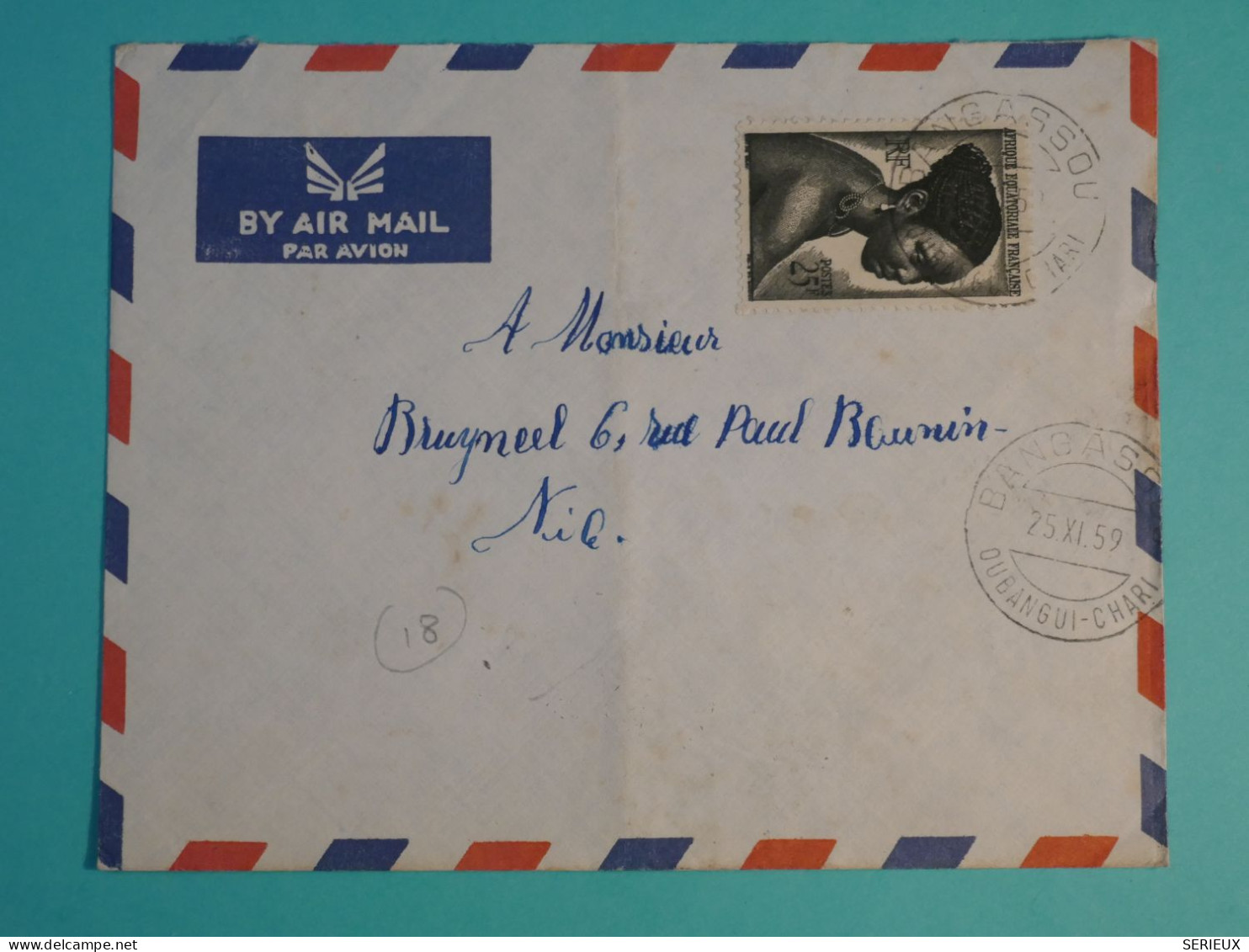 DI 3 AEF   BELLE  LETTRE   1959  PETIT BUREAU  BANGASSOU A NICE FRANCE +AFF. INTERESSANT+++++ - Brieven En Documenten