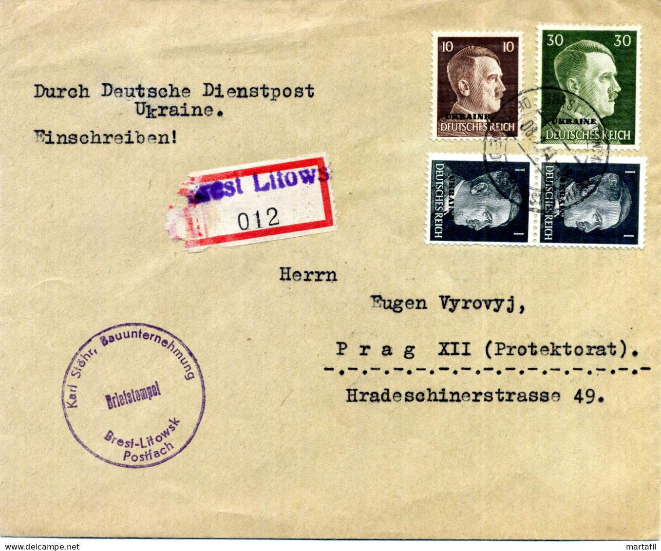 UKRAINE, Occ. Tedesca Ucraina, 1944 Storia Postale, Adolf Hitler - Ocupación 1938 – 45