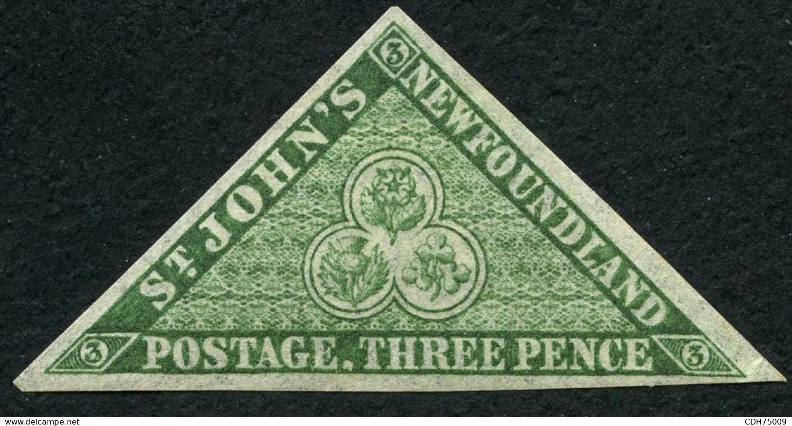 TERRE NEUVE - YVERT 3 - 3 PENCE VERT PAPIER EPAIS * - 1857-1861