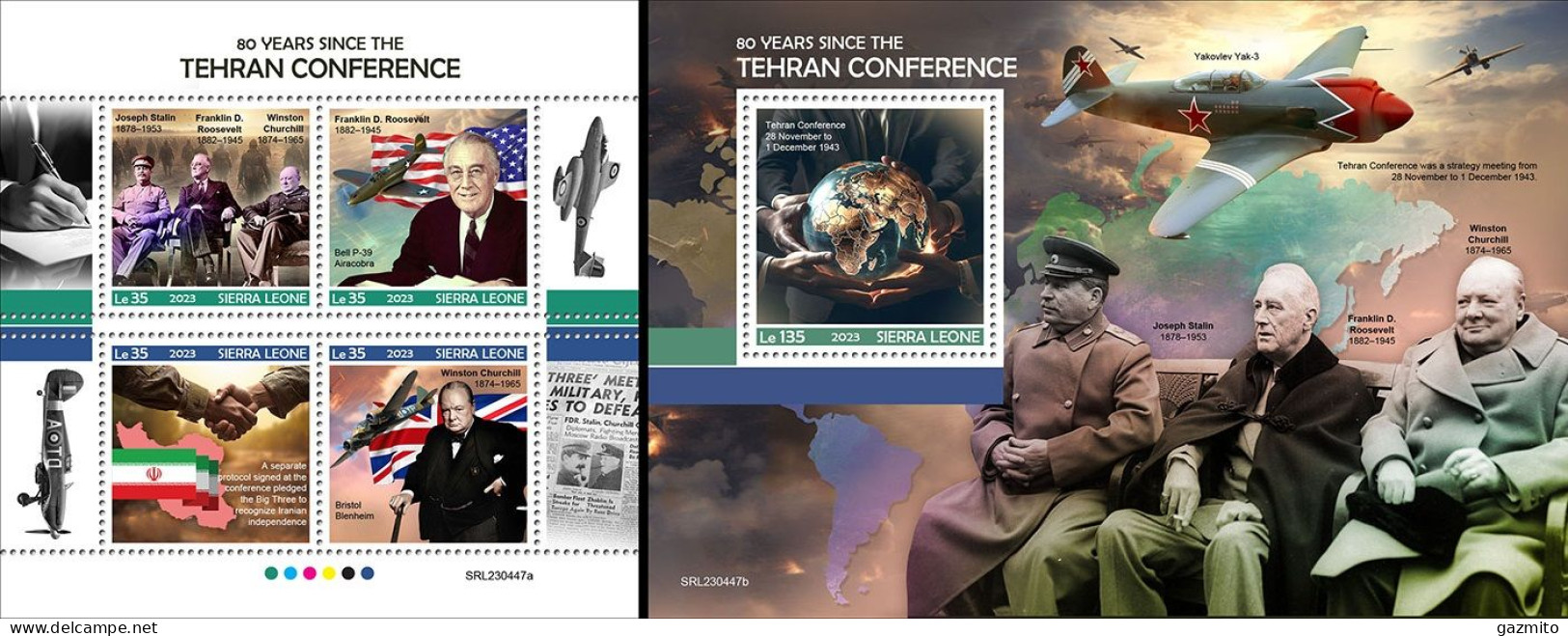 Sierra Leone 2023, WWII, Tehran Conference, Churchill, Planes, 4val In BF+BF - Sir Winston Churchill