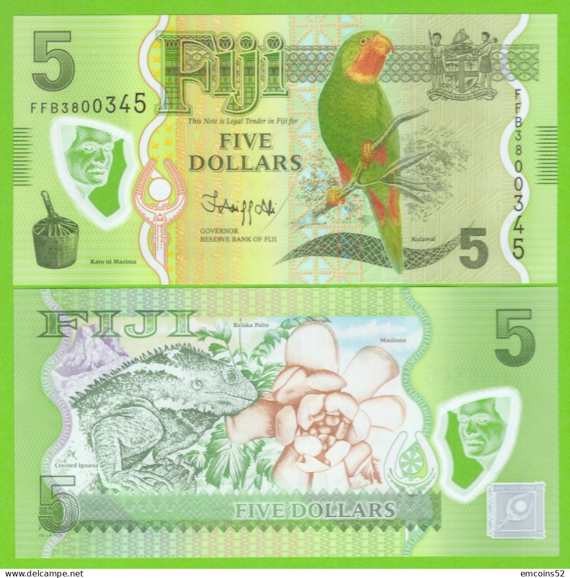 FIJI 5 DOLLARS 2012/2022  P-115(2) UNC - Fidji
