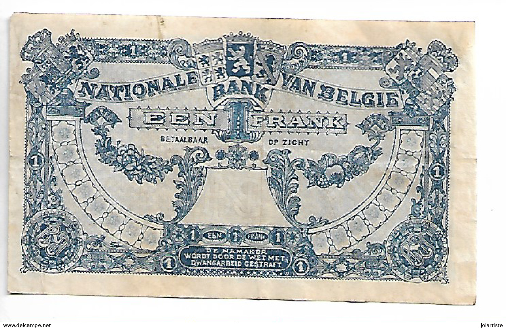 Billet Banque Nationale De Belgique Un Franc  01.03.20 Dim: 82 Mm X 50 Mm N0166 - Sin Clasificación