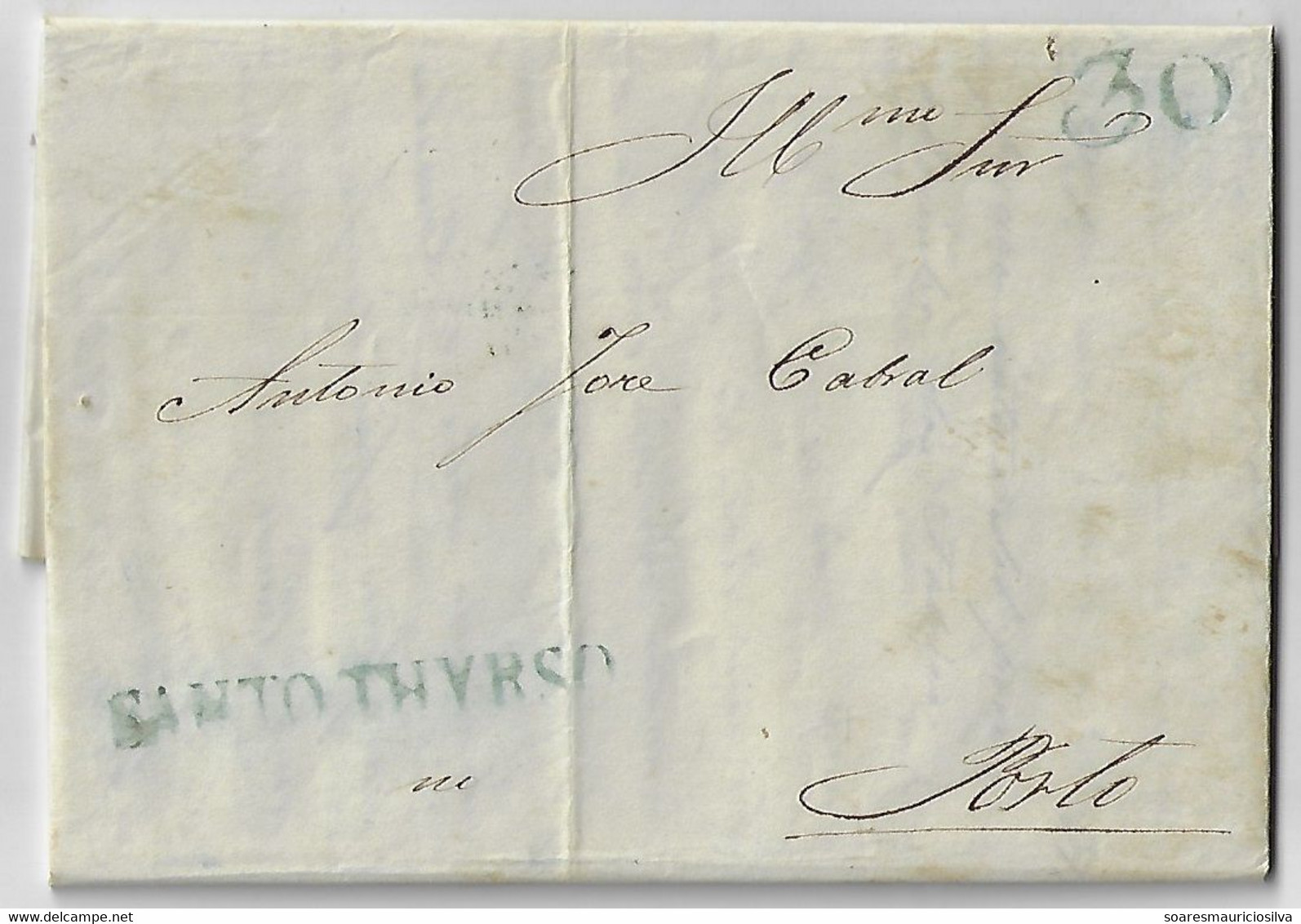 Portugal 1852 Fold Cover Sent From Santo Thirso Or Saint Thyrsus (July 12th) To Porto Postage Rate Cancel 30 Réis - ...-1853 Prephilately