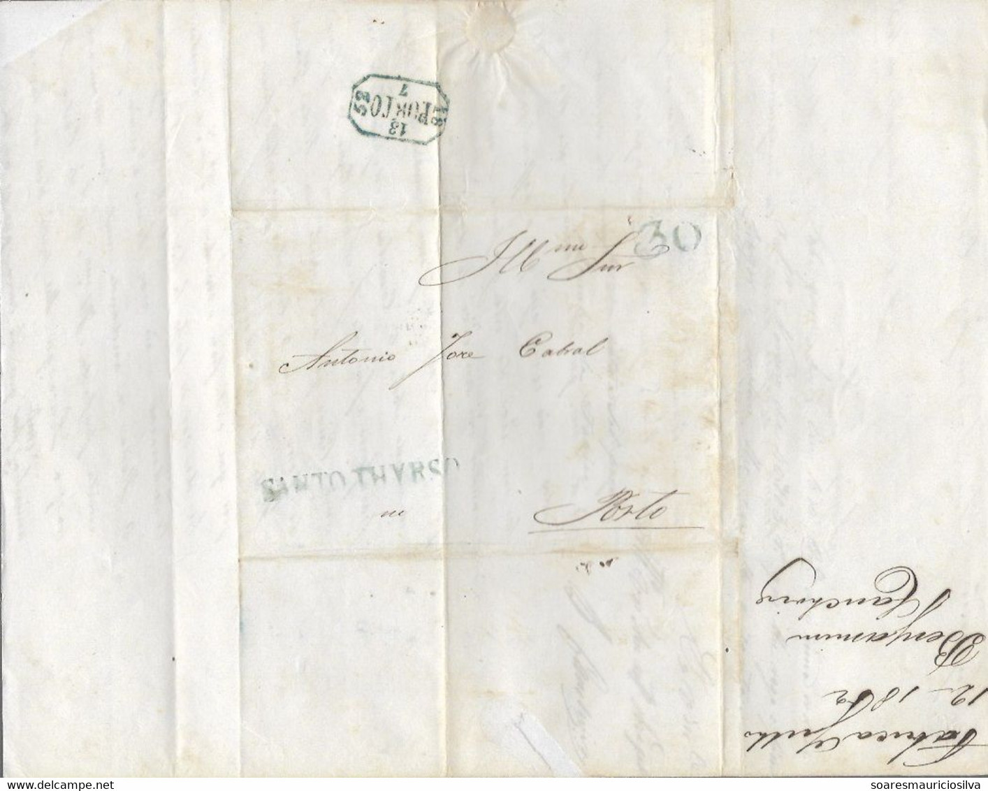 Portugal 1852 Fold Cover Sent From Santo Thirso Or Saint Thyrsus (July 12th) To Porto Postage Rate Cancel 30 Réis - ...-1853 Prefilatelia