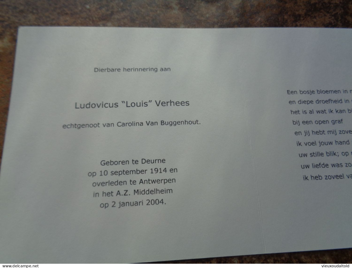 Doodsprentje/Bidprentje  Ludovicus "Louis" Verhees   Deurne 1914-2004 Antwerpen  (Echtg C. Van Buggenhout) - Religion & Esotérisme