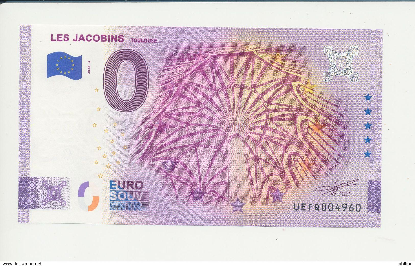 Billet Touristique  0 Euro  - LES JACOBINS TOULOUSE - UEFQ - ANNIV - 2022-3 -  N° 4960 - Altri & Non Classificati