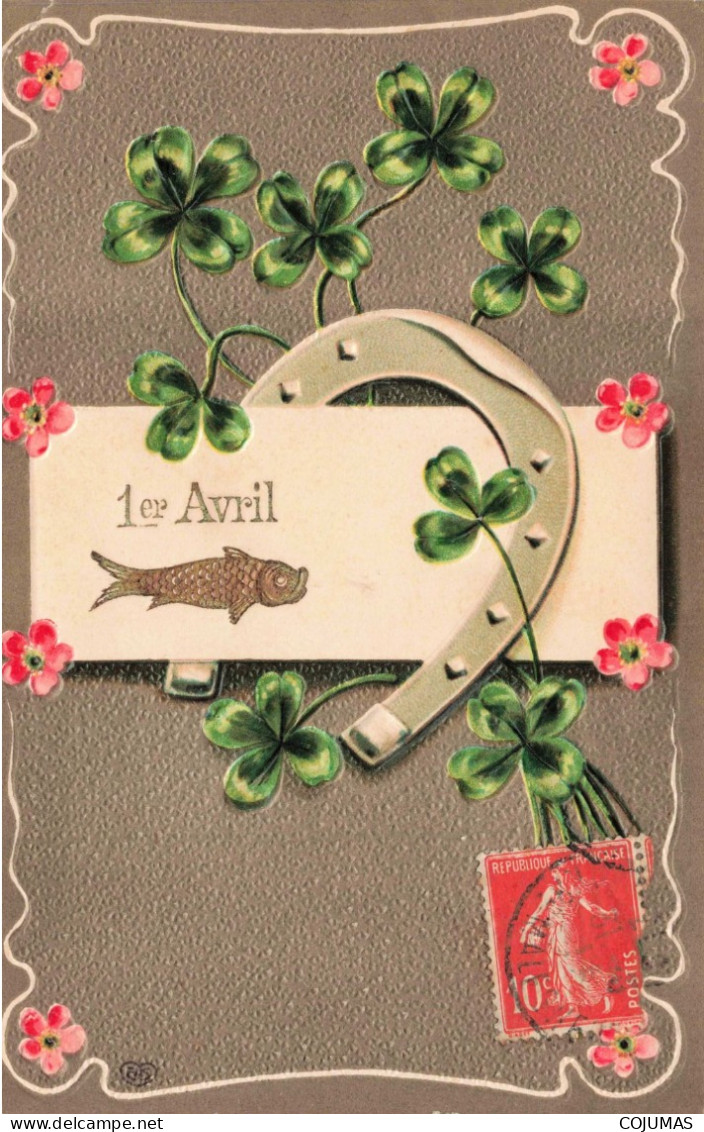 FETES _S25996_ 1er Avril - Fer à Cheval - Trèfles - Carte Gaufrée - 1er Avril - Poisson D'avril