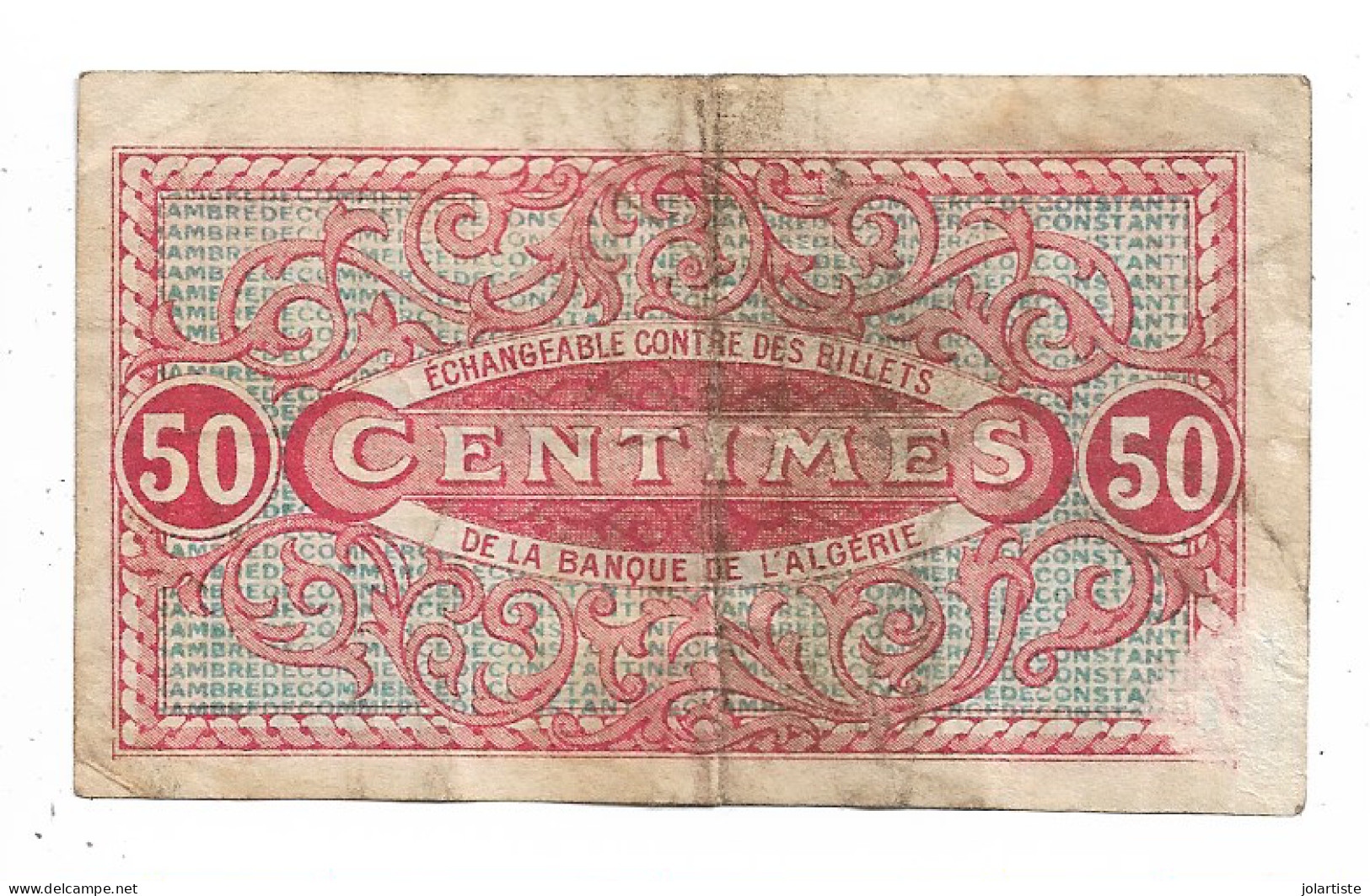 Algerie Chambre De Commerce De Constantine  50 Centimes 1919 Dim: 90 Mm X 52 Mm N0166 - Algérie