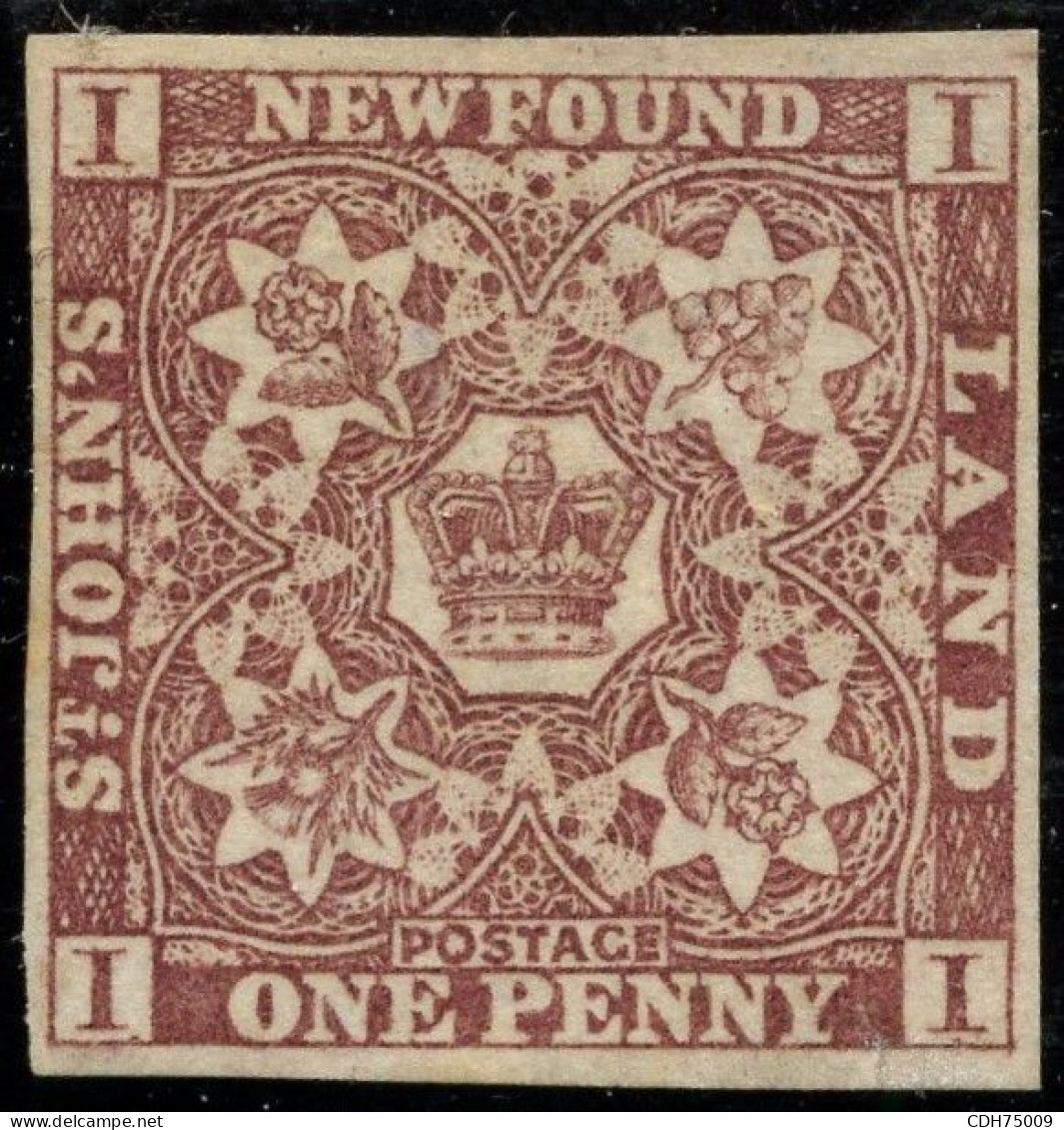 TERRE NEUVE - YVERT 13A - 1 PENNY BRUN LILAS SANS GOMME (*) - 1857-1861