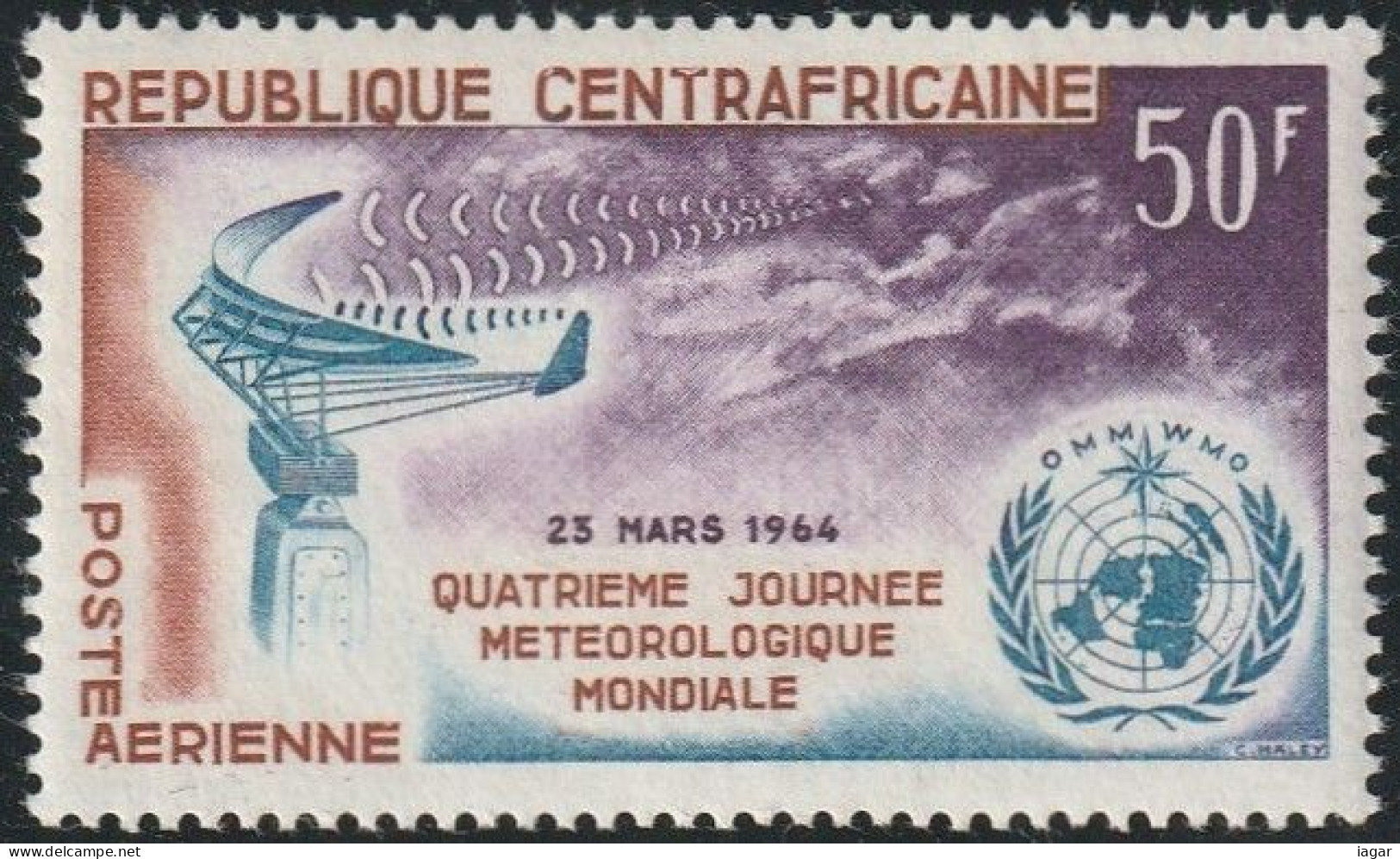 THEMATIC SCIENCE:  CLIMATE AND METEOROLOGY.  4th WORLD WEATHER DAY. SYMBOLS AND ALLEGORIES   -  CENTRAFRICAINE - Clima & Meteorología