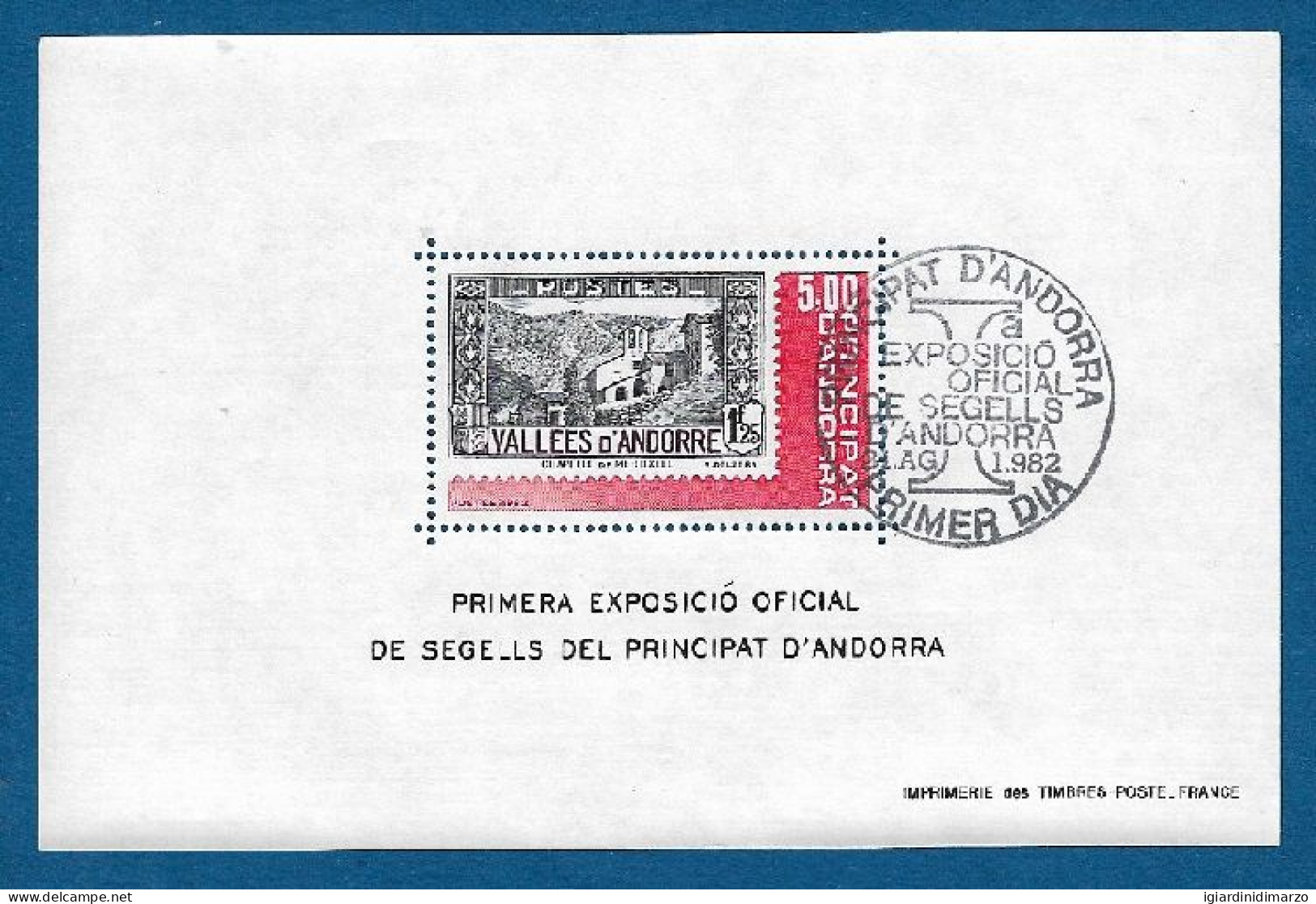 ANDORRA FRANCESE- 1982: BF Usato Con Valore Da 5 F. - Prima ESPOSIZIONE DI FILATELIA - In Ottime Condizioni. - Oblitérés