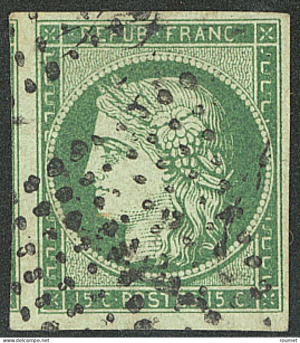 No 2b, Vert Foncé, Annulation Losange, Un Voisin, Pli D'origine. - TB - 1849-1850 Ceres