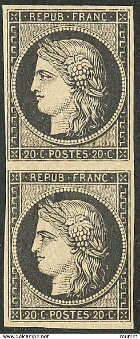 ** No 3, Noir Sur Jaune, Paire Verticale Dont Un Ex *, Très Frais. - TB - 1849-1850 Cérès