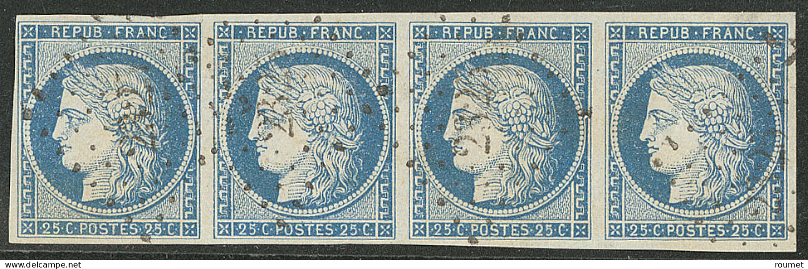 No 4, Bleu, Bande De Quatre Obl Pc 2325, Coup De Ciseaux Entre Deux Timbres. - TB - 1849-1850 Cérès