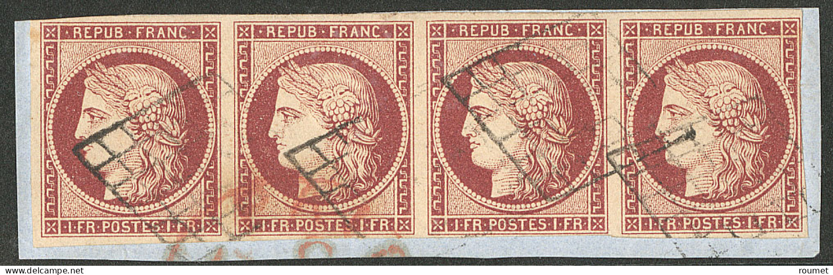 No 6B, Carmin Brun, Bande De Quatre (touché à Droite), Sur Petit Fragment. - TB - 1849-1850 Ceres