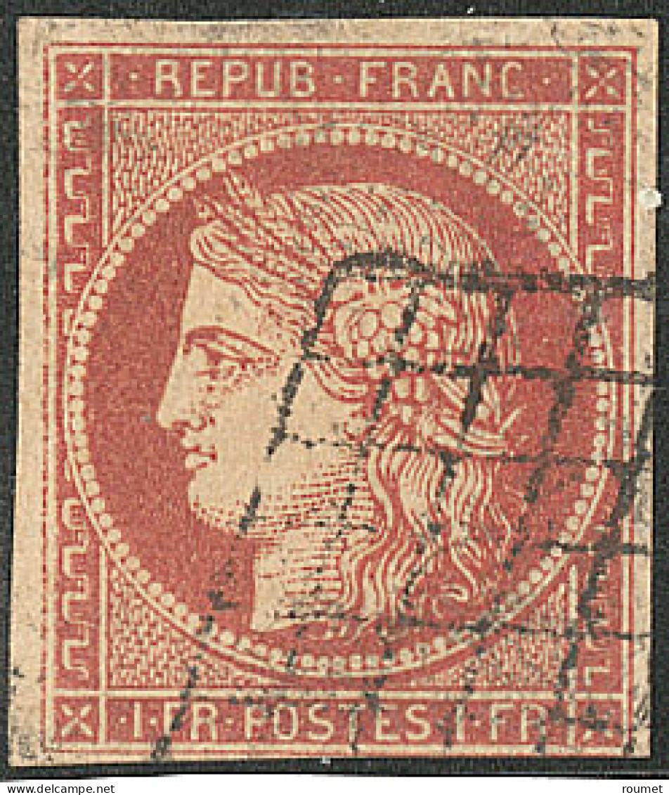 Vermillon Terne. No 7B, Obl Grille, Filet Du Bas Effleuré Mais Superbe D'aspect. - RR - 1849-1850 Ceres