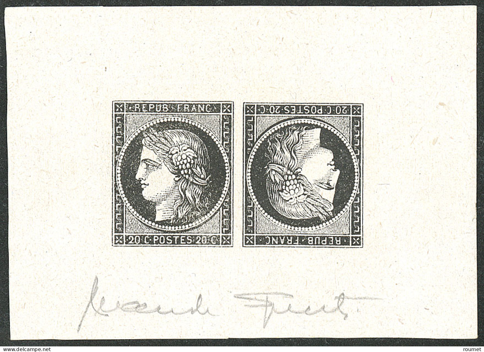 (*) Faux Spérati. Tête-bêche. No 3, 20c Noir Paire, Feuillet 71x51mm, Signé. - TB - 1849-1850 Ceres