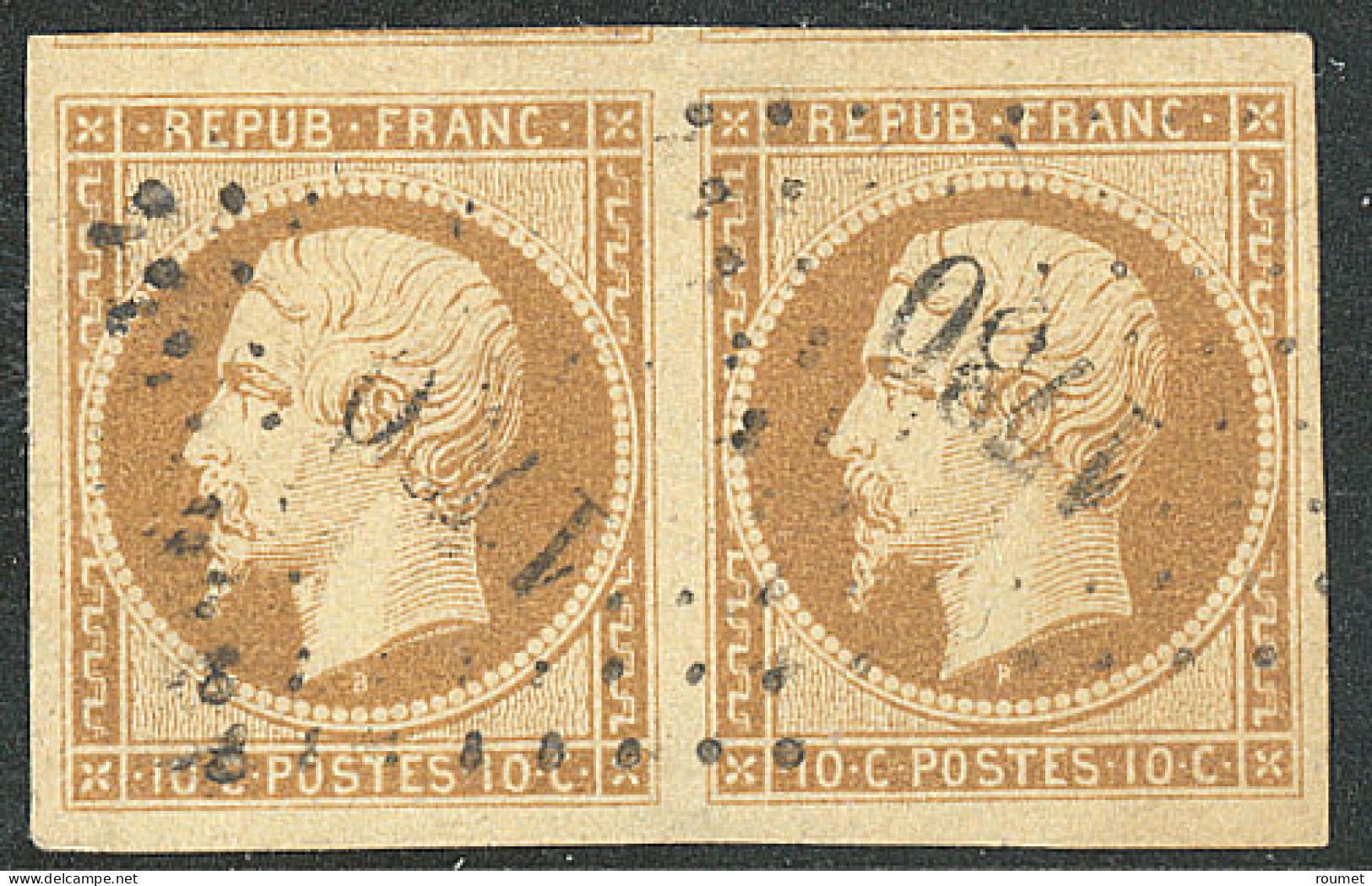 No 9, Bistre-jaune, Paire, Deux Voisins, Obl Pc 1730. - TB - 1852 Louis-Napoleon