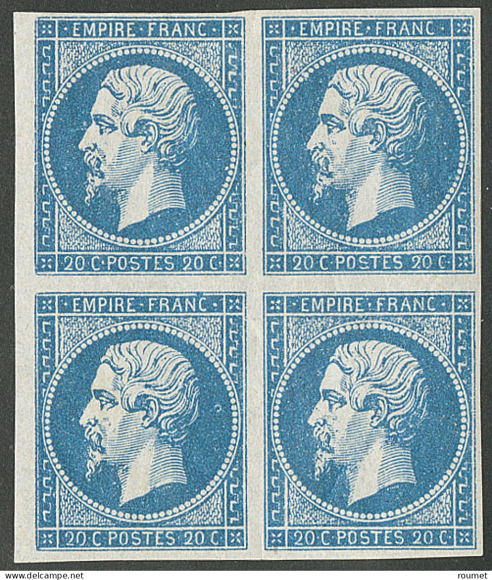 * No 14Aa, Bleu Foncé, Bloc De Quatre, Très Frais. - TB - 1853-1860 Napoleon III