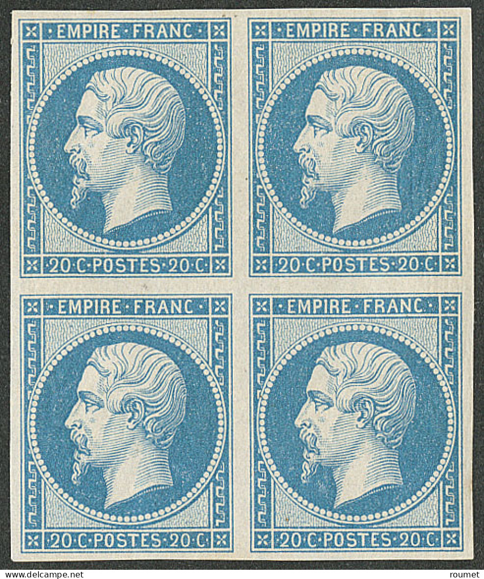 ** No 14B, Bleu Type II, Bloc De Quatre, Gomme Légèrement Jaunie Mais Très Frais Et TB - 1853-1860 Napoléon III