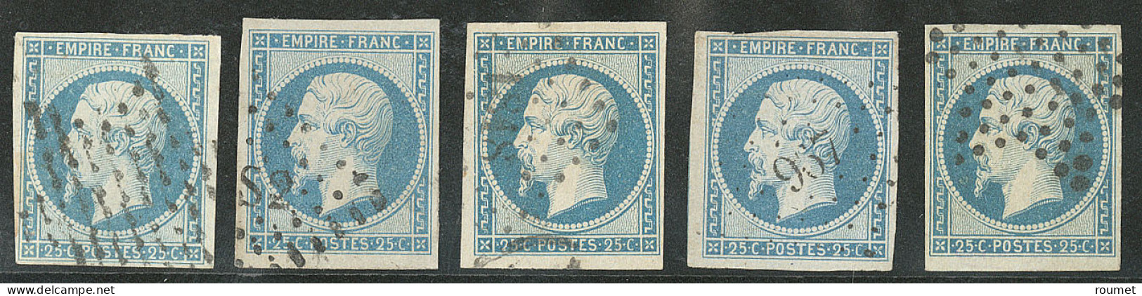 No 15, Bleu, Cinq Ex, Nuances Et Obl. - TB - 1853-1860 Napoléon III.