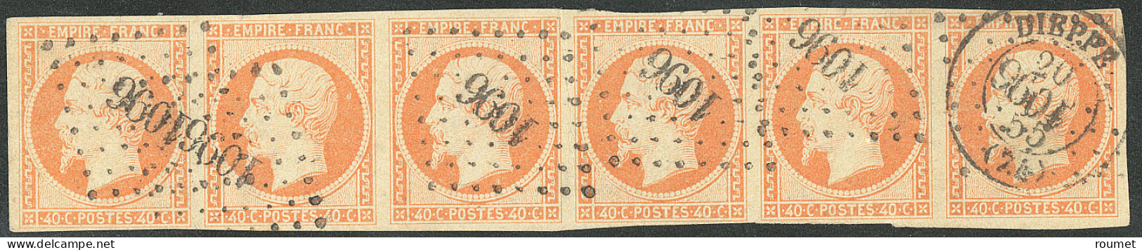 No 16, Orange, Bande De Six (un Ex Pli), Obl Pc 1096 Et Cad Dieppe. - TB - 1853-1860 Napoleon III