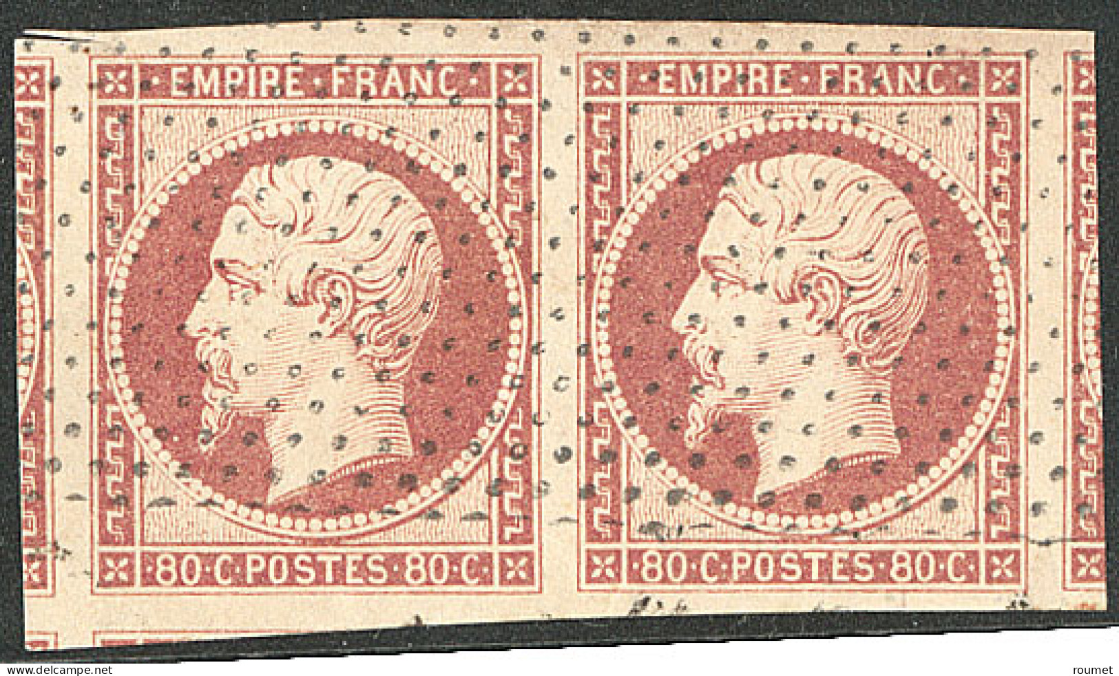 No 17A, Carmin, Paire Cinq Voisins, Nuance Terne, Obl Roulette De Points, Ex Choisis. - TB - 1853-1860 Napoléon III.