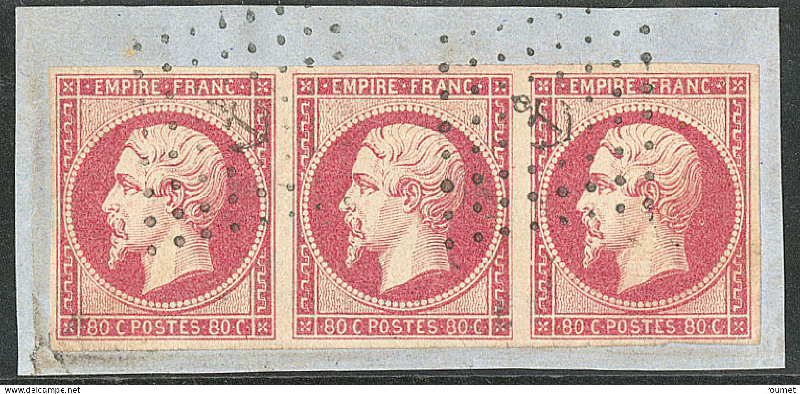 No 17A, Carmin, Bande De Trois, Obl Ancre Sur Petit Fragment. - TB - 1853-1860 Napoléon III.