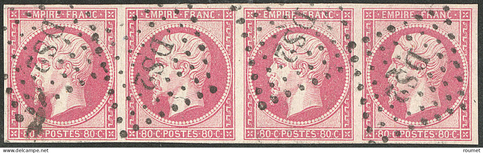 No 17B, Rose, Bande De Quatre, Obl Losange "DS 2" Romaine. - TB - 1853-1860 Napoléon III.