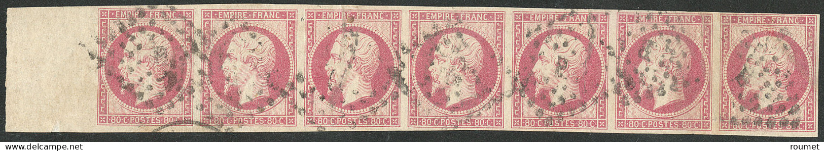 No 17B, Rose, Bande Sept Bdf, Légers Plis Sur 3 Ex Mais TB - 1853-1860 Napoléon III