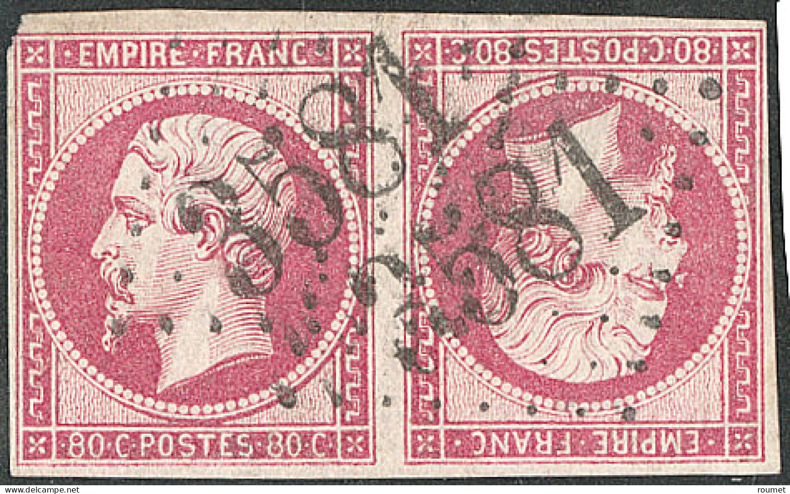 Tête-bêche. No 17Bc, Tête-bêche Rose, Paire (pd Dans Un Angle), Obl Gc 3581, Jolie Pièce. - TB. - R - 1853-1860 Napoleon III