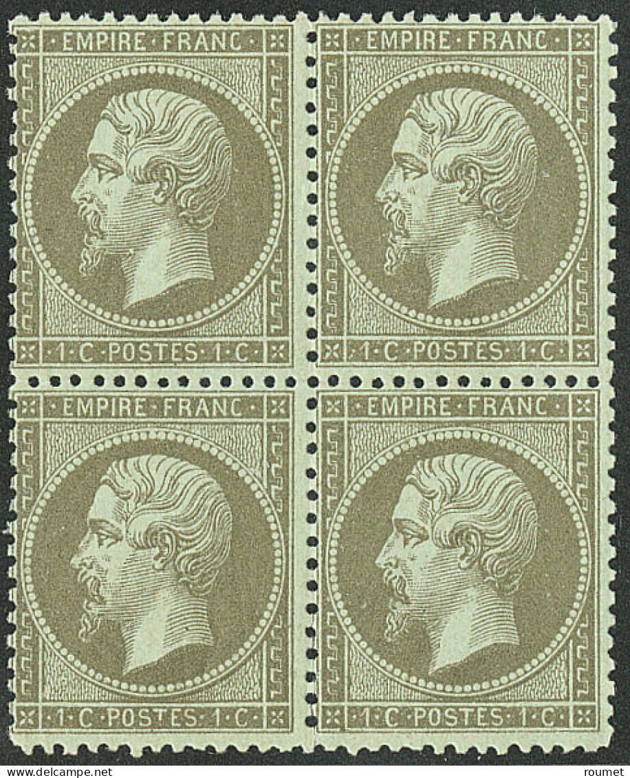 ** No 19a, Vert-bronze, Bloc De Quatre, Se Détache Légèrement. - TB - 1862 Napoléon III