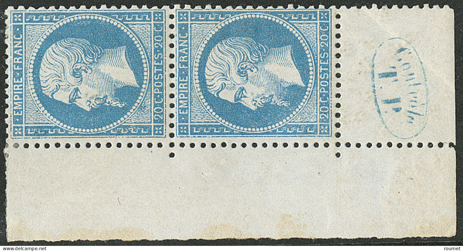 * No 22, Bleu, Paire Verticale Cdf Avec "Contrôle TP", L'ex Du Haut Aminci, Rousseurs Au Verso Sinon TB - 1862 Napoléon III