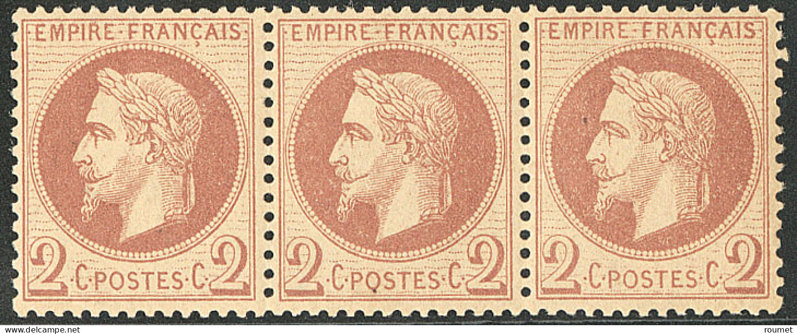 ** No 26B, Rouge-brun Clair, Bande De Trois (charnière Sur L'ex Central), Très Frais. - TB - 1863-1870 Napoleone III Con Gli Allori