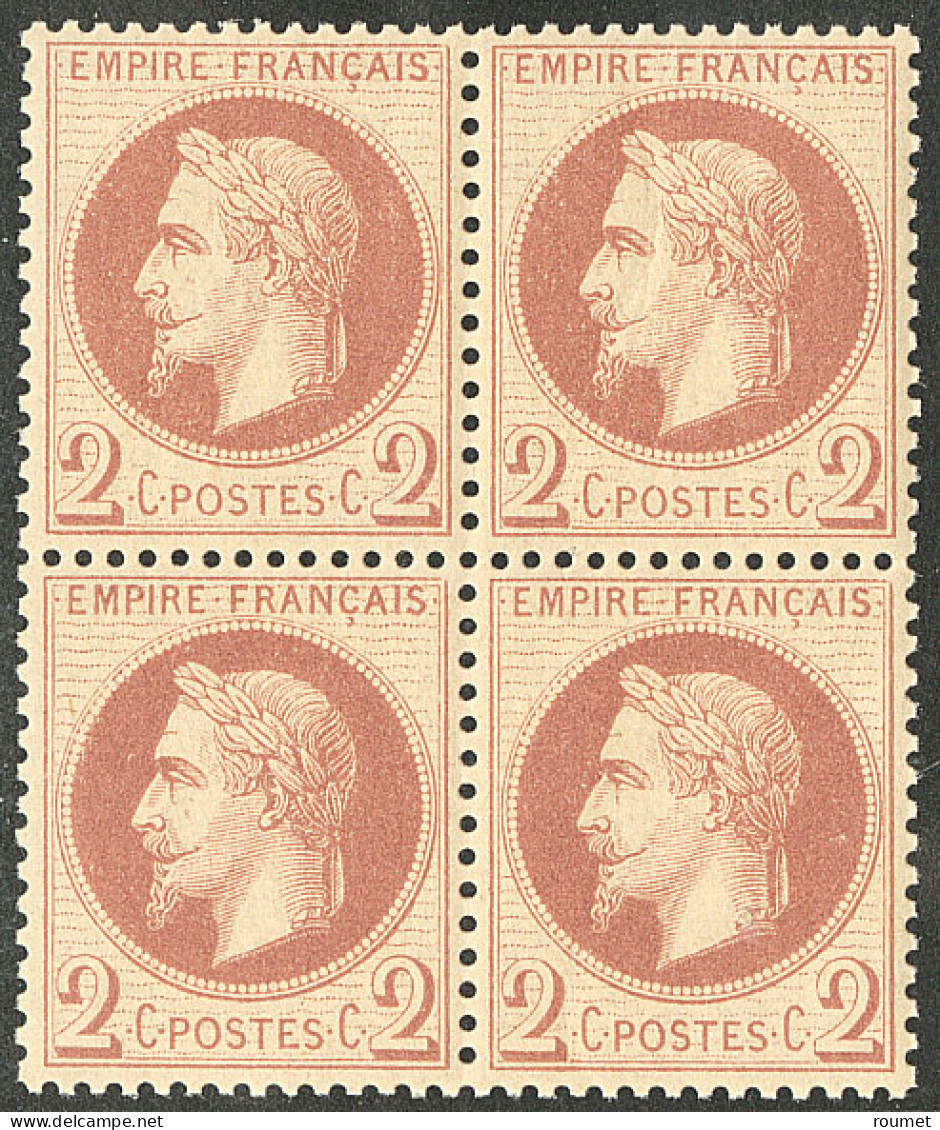 ** No 26B, Rouge-brun Clair, Bloc De Quatre, Superbe - 1863-1870 Napoléon III Lauré