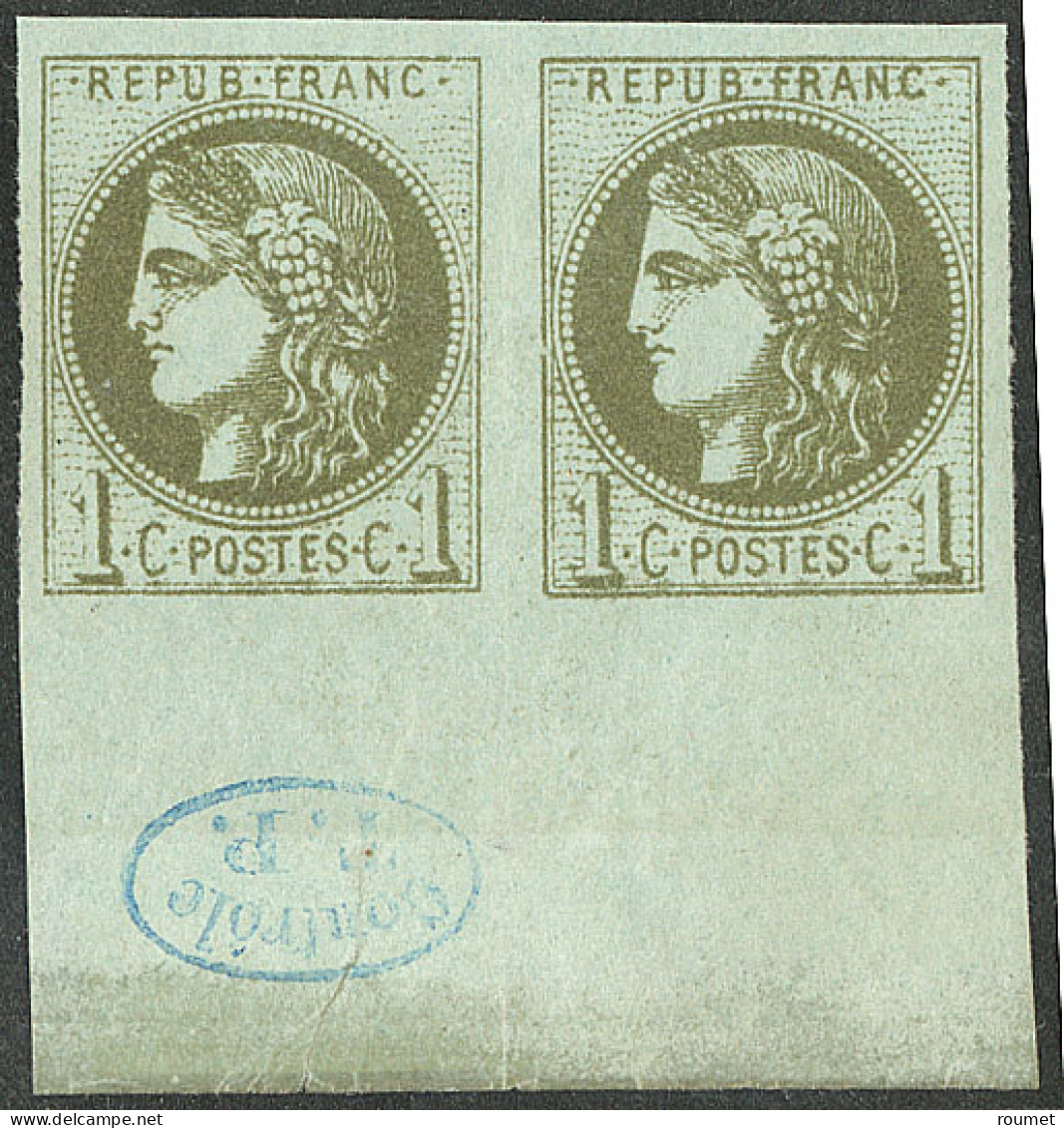 ** No 39B, Olive, Rep. II, Bdf Avec "Contrôle TP", Pli Sur Un Ex. - TB - 1870 Bordeaux Printing