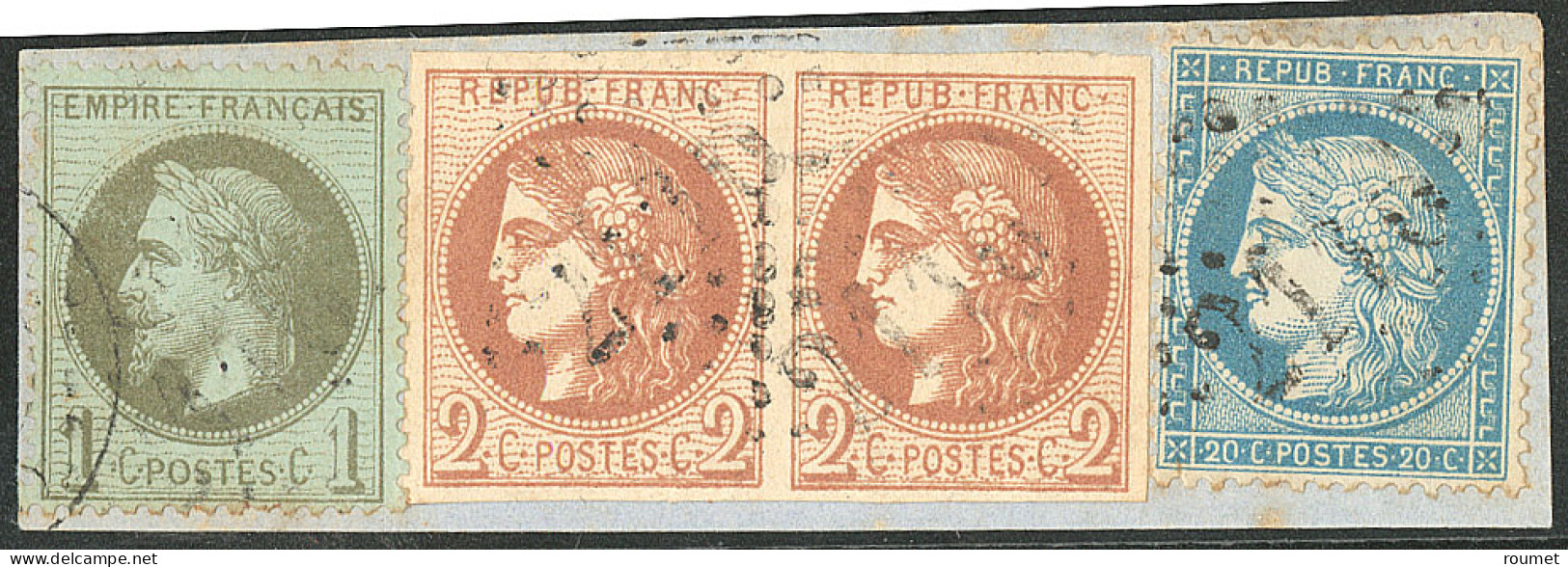 Tricolore. Nos 40B Brun-rouge Paire + 25 + 37, Sur Petit Fragment De Lettre. - TB - 1870 Bordeaux Printing